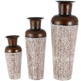 White Metal Tall Floor Vase with Brown Trumpet Tops (Set of 3)