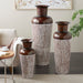 White Metal Tall Floor Vase with Brown Trumpet Tops (Set of 3)