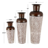 White Metal Tall Floor Vase with Brown Trumpet Tops (Set of 3)
