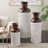 White Metal Tall Floor Vase with Brown Trumpet Tops (Set of 3)