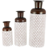 White Metal Tall Floor Vase with Brown Trumpet Tops (Set of 3)