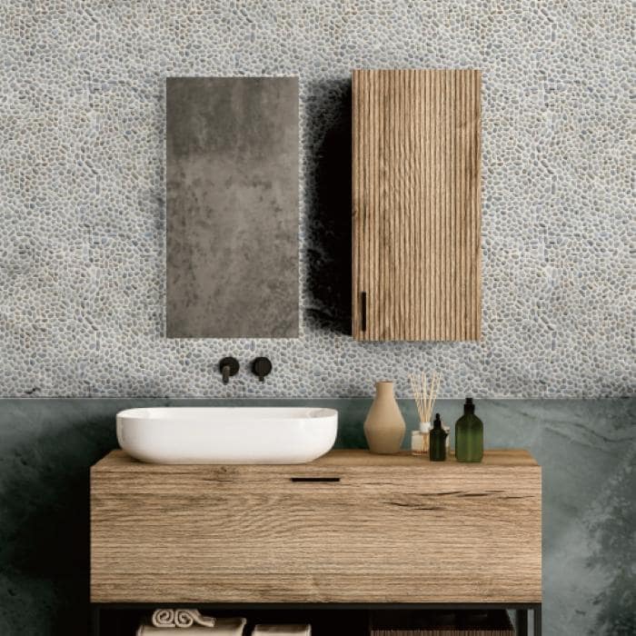 White Mini Pebble Mosaic Tumbled Stone Backsplash Tiles for Kitchen Walls, Shower Bathroom Floors 12" X 12" (11 Sqft per case)