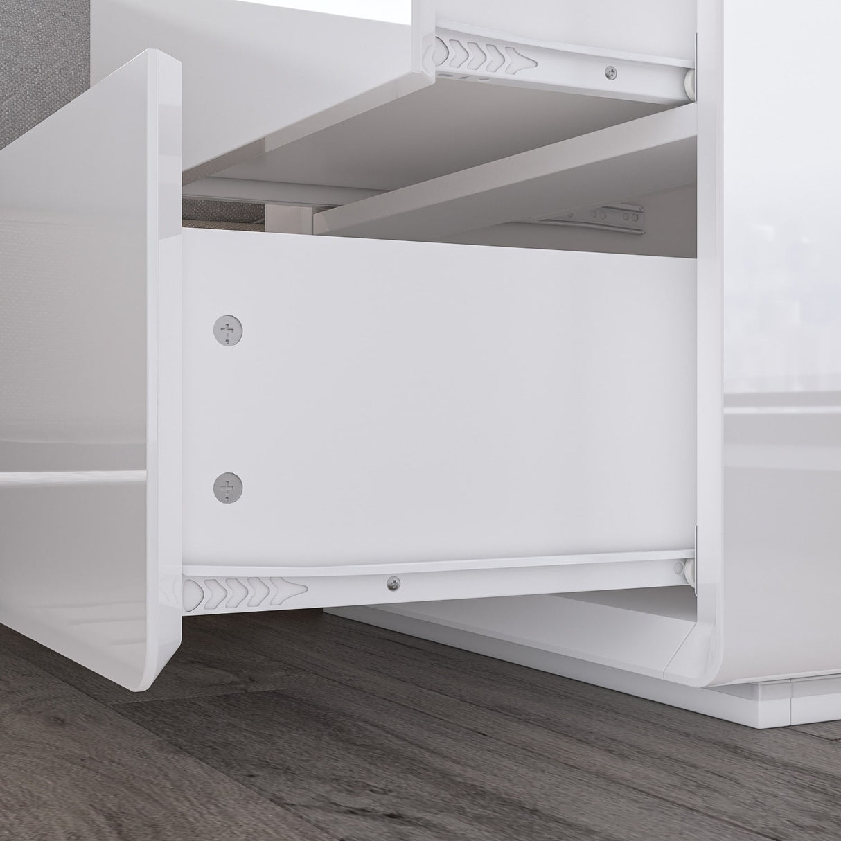 White Modern LED Nightstand High Gloss Bedside Tables with 2 Drawers