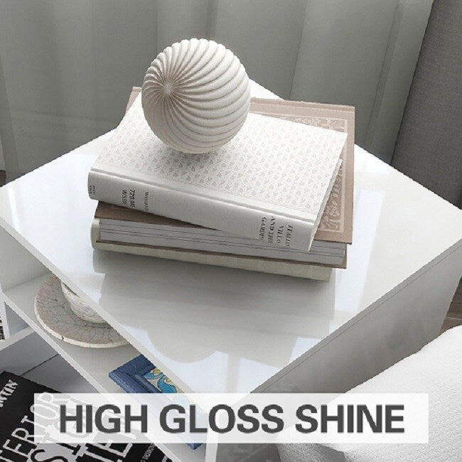 White Nightstand Side Table Side Table with Storage Drawers and Open Shelves Solid Wood Nightstand with Solid Wood Legs