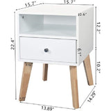 White Nightstand Side Table Side Table with Storage Drawers and Open Shelves Solid Wood Nightstand with Solid Wood Legs