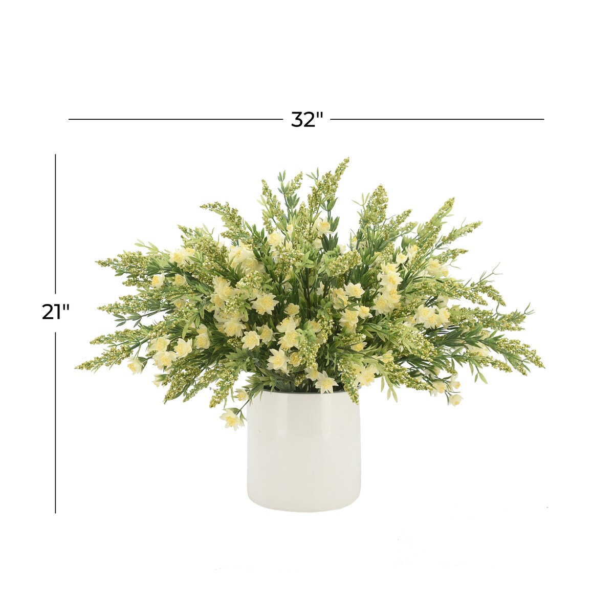 White Plastic and Ceramic Natural Artificial Foliage 21 x 32 x 32 In - 32 x 32 x 21