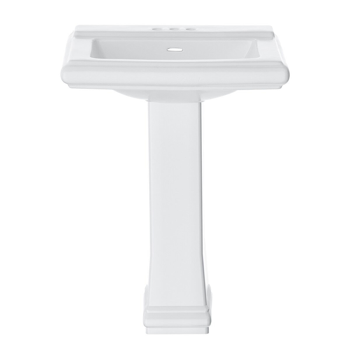 White Porcelain Rectangular Pedestal Bathroom Sink with Overflow