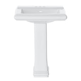 White Porcelain Rectangular Pedestal Bathroom Sink with Overflow