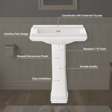 White Porcelain Rectangular Pedestal Bathroom Sink with Overflow