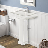 White Porcelain Rectangular Pedestal Bathroom Sink with Overflow