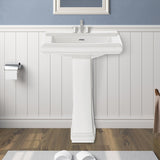White Porcelain Rectangular Pedestal Bathroom Sink with Overflow