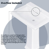 White Porcelain Rectangular Pedestal Bathroom Sink with Overflow