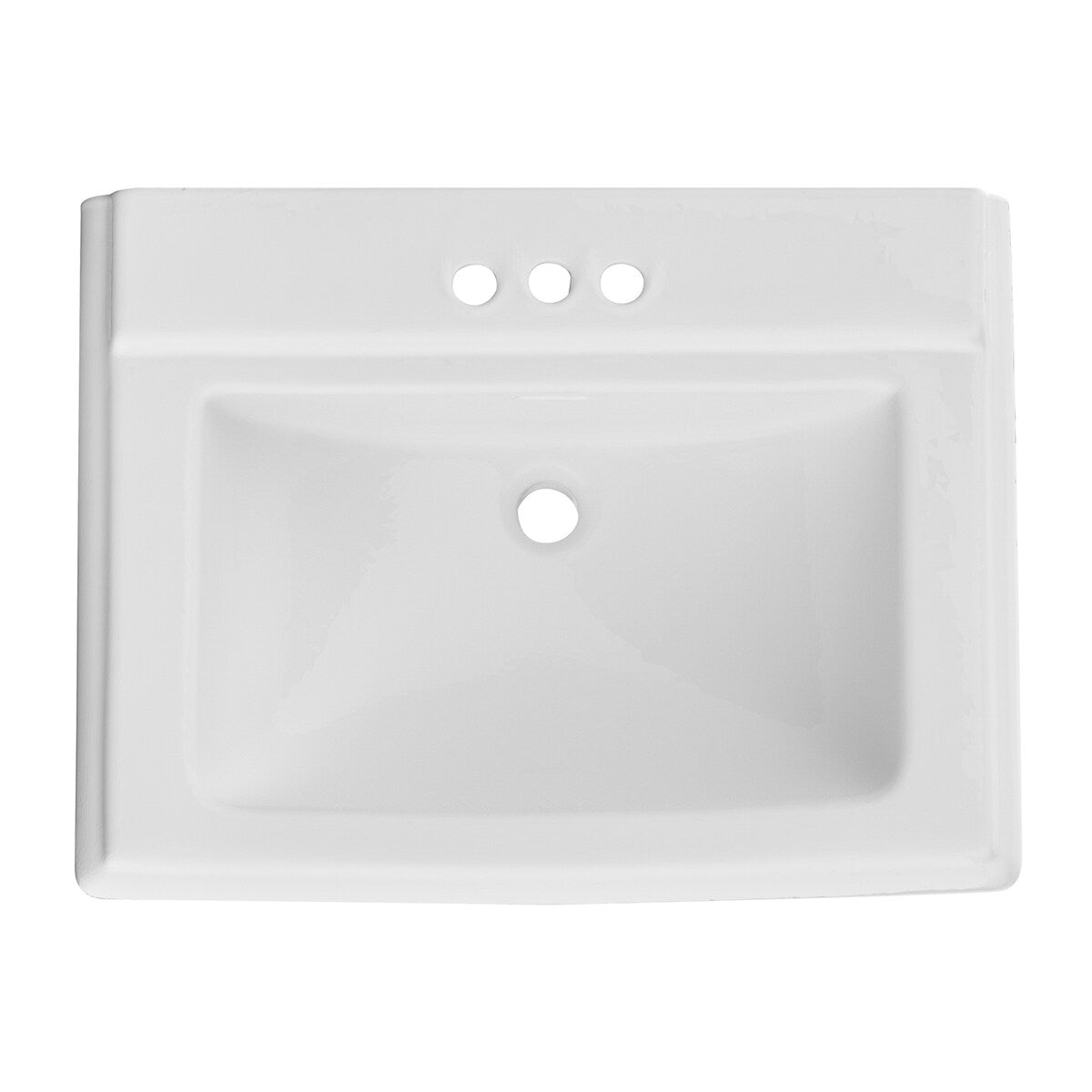 White Porcelain Rectangular Pedestal Bathroom Sink with Overflow