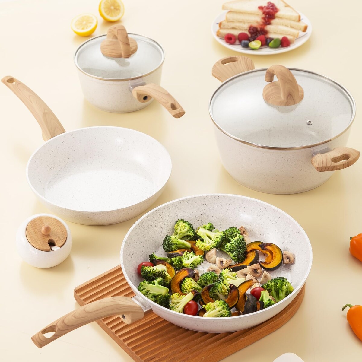 White Pots and Pans Set Non Stick, Ceramic Cookware Set Kitchen Cooking Sets Induction Pot and Pan w/Frying Pans