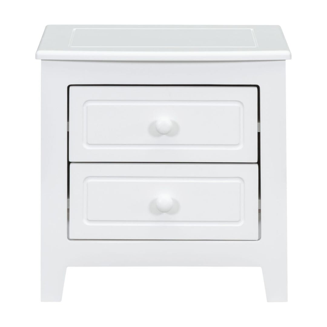 White Queen Size Wood Platform Bed and Two Nightstands
