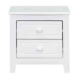 White Queen Size Wood Platform Bed and Two Nightstands