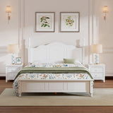 White Queen Size Wood Platform Bed and Two Nightstands