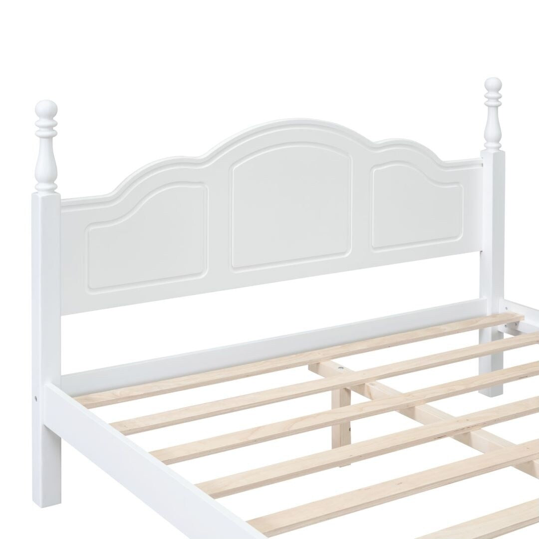 White Queen Size Wood Platform Bed and Two Nightstands