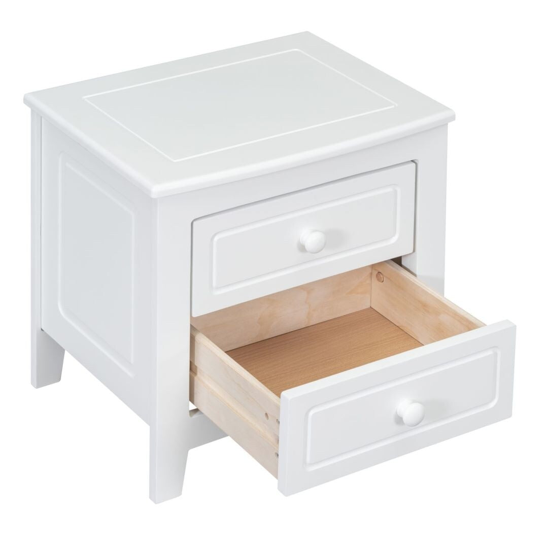 White Queen Size Wood Platform Bed and Two Nightstands