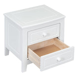 White Queen Size Wood Platform Bed and Two Nightstands