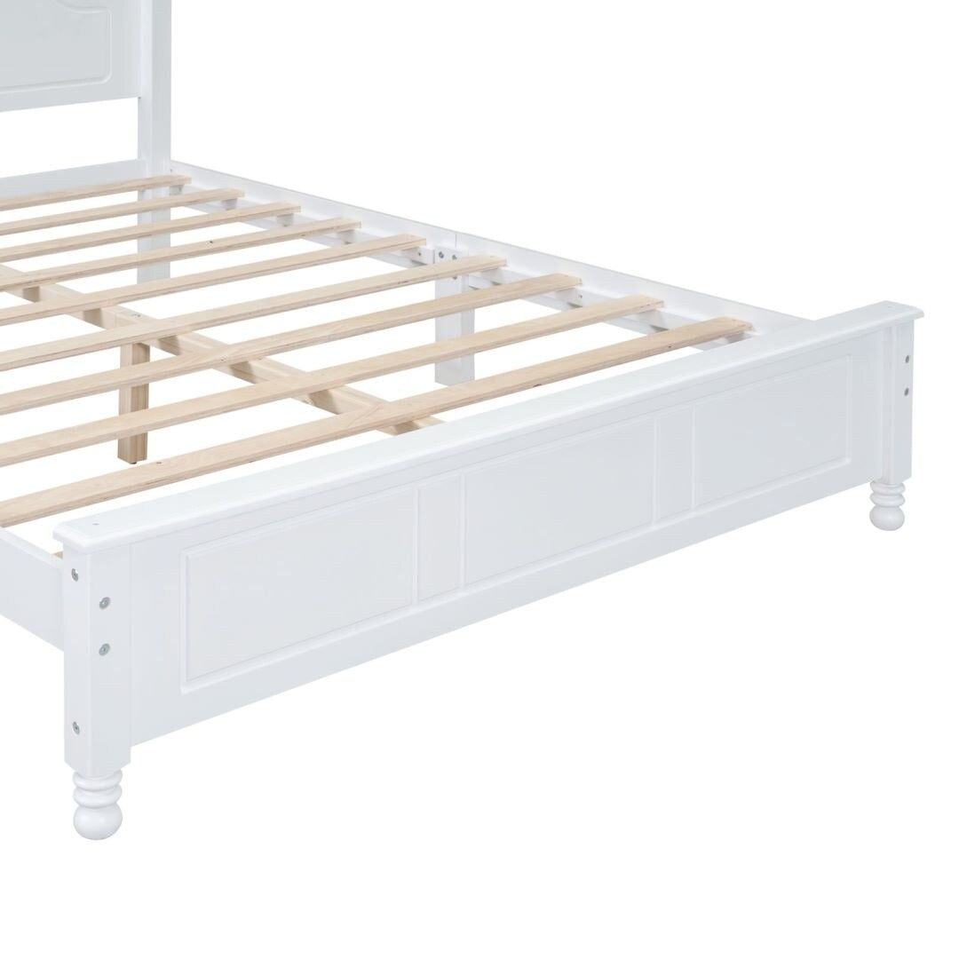 White Queen Size Wood Platform Bed and Two Nightstands