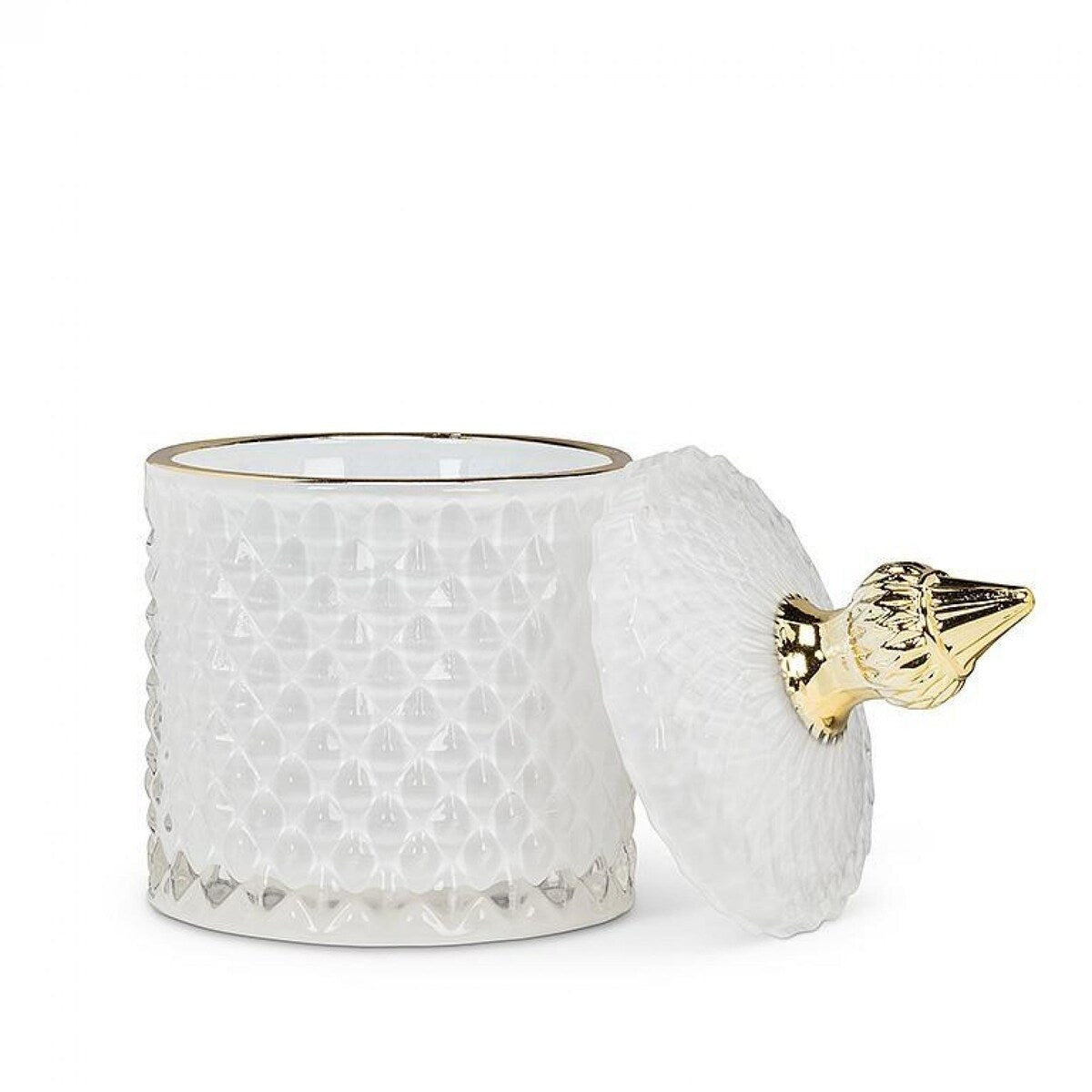 White Quilted Look Covered Jar