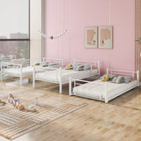 White Separable Twin-Twin-Twin Metal Frame Triple Bunk Bed with Built-in Ladder, Total 3 Metal Twin Beds