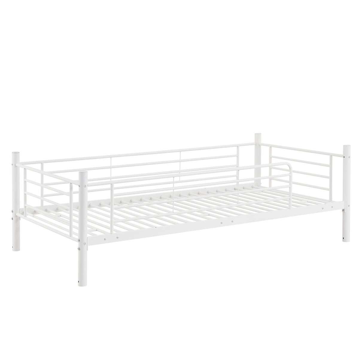 White Separable Twin-Twin-Twin Metal Frame Triple Bunk Bed with Built-in Ladder, Total 3 Metal Twin Beds