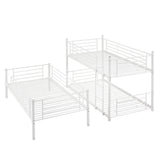 White Separable Twin-Twin-Twin Metal Frame Triple Bunk Bed with Built-in Ladder, Total 3 Metal Twin Beds
