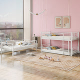 White Separable Twin-Twin-Twin Metal Frame Triple Bunk Bed with Built-in Ladder, Total 3 Metal Twin Beds