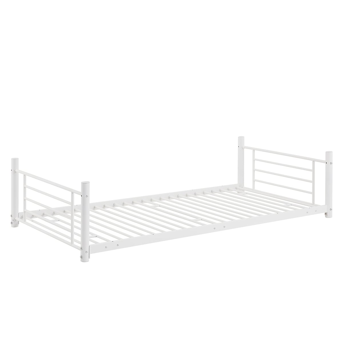 White Separable Twin-Twin-Twin Metal Frame Triple Bunk Bed with Built-in Ladder, Total 3 Metal Twin Beds