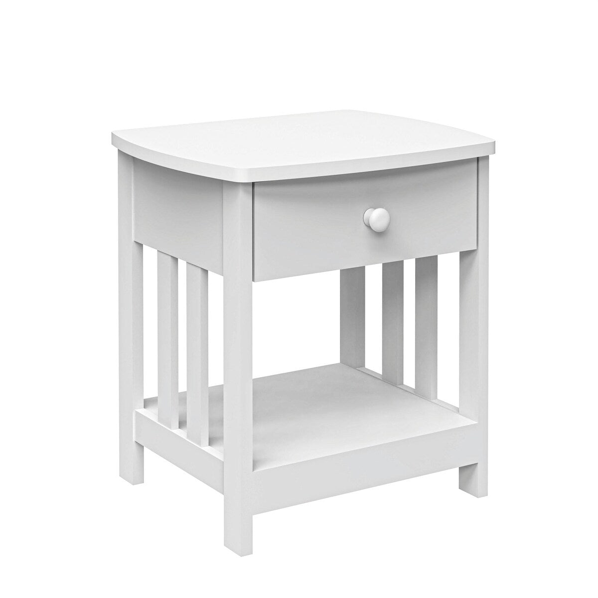 White Solid Wood Mission Side Table: 1-Drawer Bedside & Living Room End Table