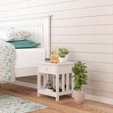White Solid Wood Mission Side Table: 1-Drawer Bedside & Living Room End Table