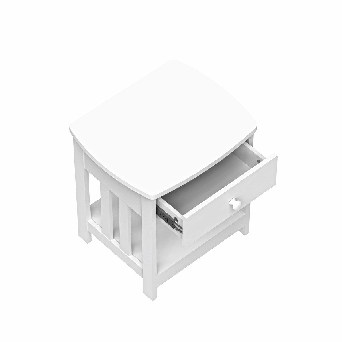 White Solid Wood Mission Side Table: 1-Drawer Bedside & Living Room End Table
