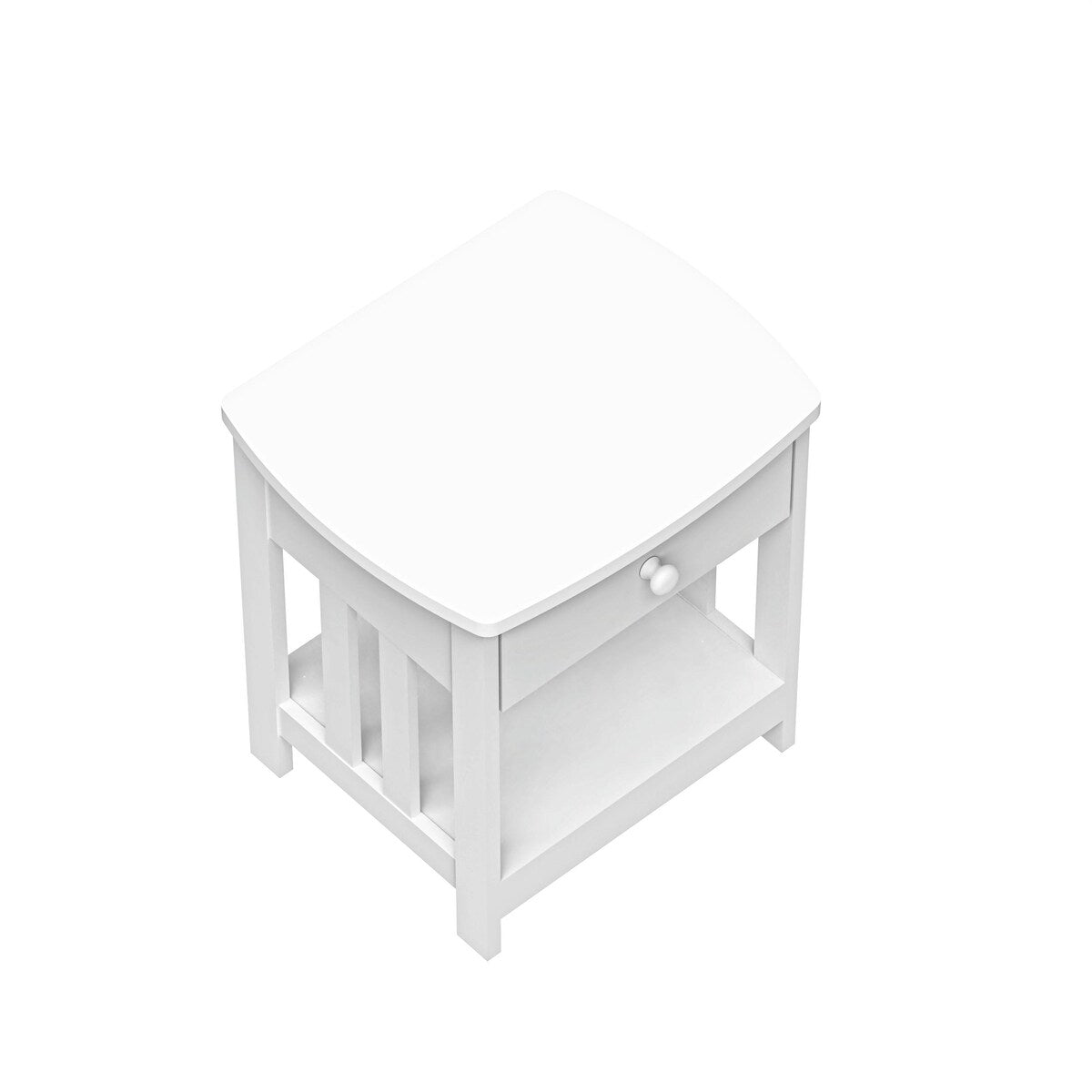 White Solid Wood Mission Side Table: 1-Drawer Bedside & Living Room End Table