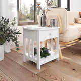 White Solid Wood Mission Side Table: 1-Drawer Bedside & Living Room End Table