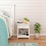White Solid Wood Mission Side Table: 1-Drawer Bedside & Living Room End Table