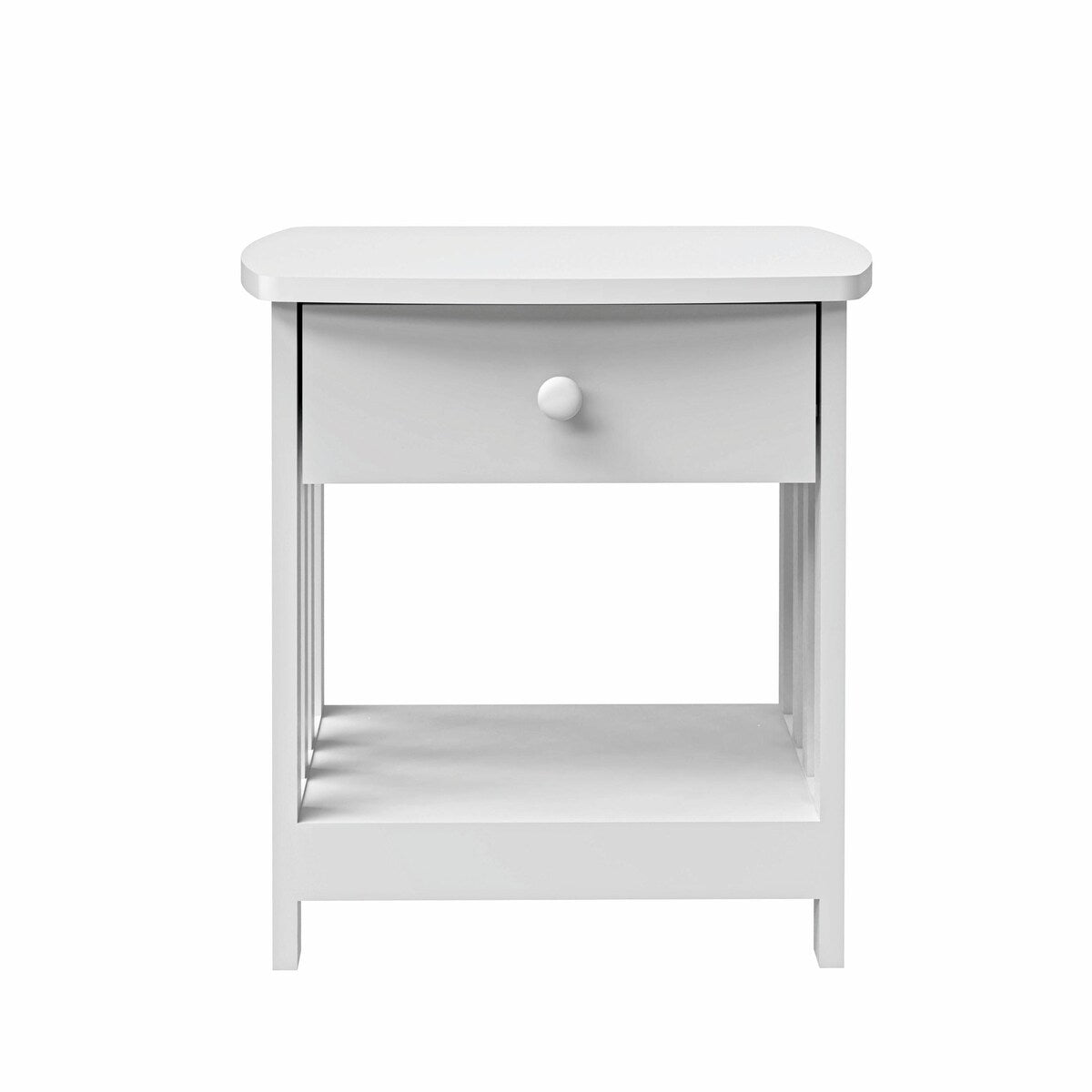 White Solid Wood Mission Side Table: 1-Drawer Bedside & Living Room End Table