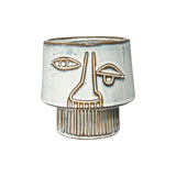 White Stoneware Vase with Abstract Face Design & Reactive Glaze Finish (Each one will vary)