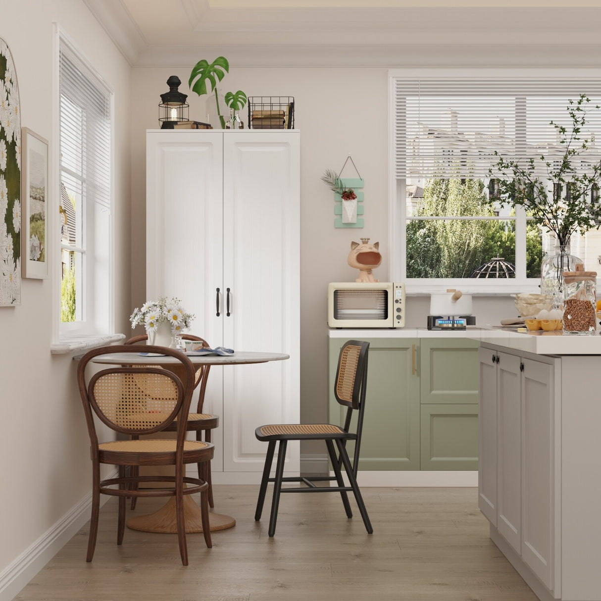 White Storage Cabinet: Kitchen Pantry, Buffet, Large 72.2"H Bookshelf