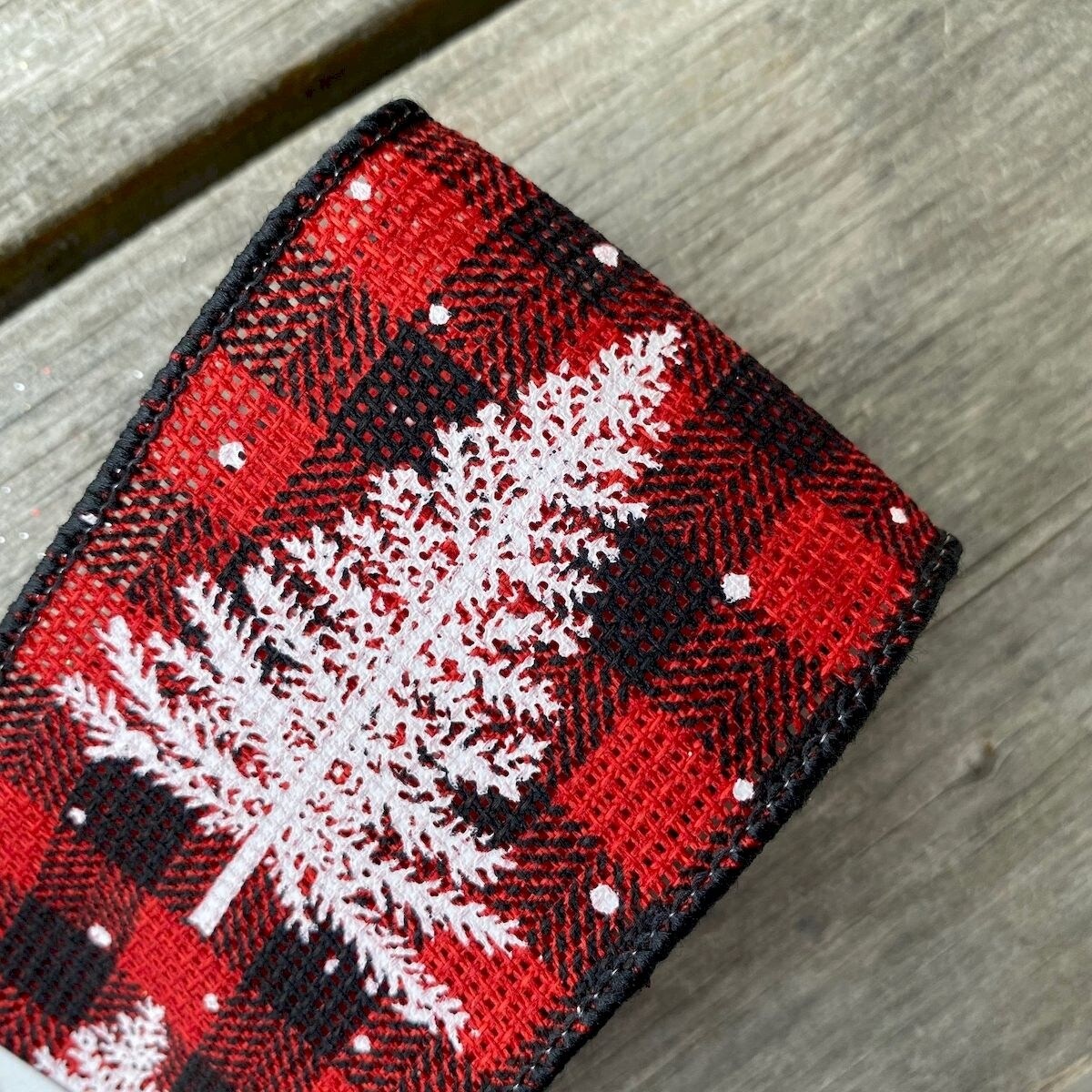 White Trees On Red And Black Checks Wired Ribbon