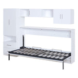 White Twin Size Murphy Bed Cabinet with Built-in Wardrobe and Table&Open Shelves&Drawers