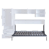 White Twin Size Murphy Bed Cabinet with Built-in Wardrobe and Table&Open Shelves&Drawers