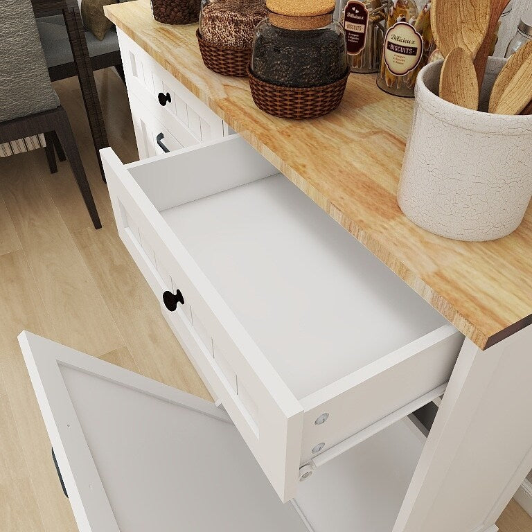 White Two Drawers and Two-Compartment Tilt-Out Trash Cabinet,itchen Trash Cabinet