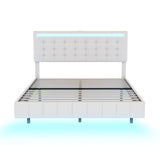 White Upholstered Floating Platform: Usb Charging, Led Lights