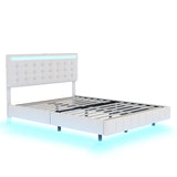 White Upholstered Floating Platform: Usb Charging, Led Lights