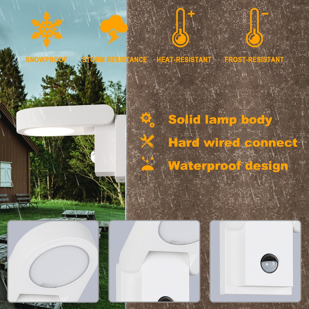 White Wall Light Outdoor PIR Sensor Integrated LED Wall Mount Lamp Round Wall Sconce Lighting with Motion Sensor