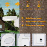 White Wall Light Outdoor PIR Sensor Integrated LED Wall Mount Lamp Round Wall Sconce Lighting with Motion Sensor
