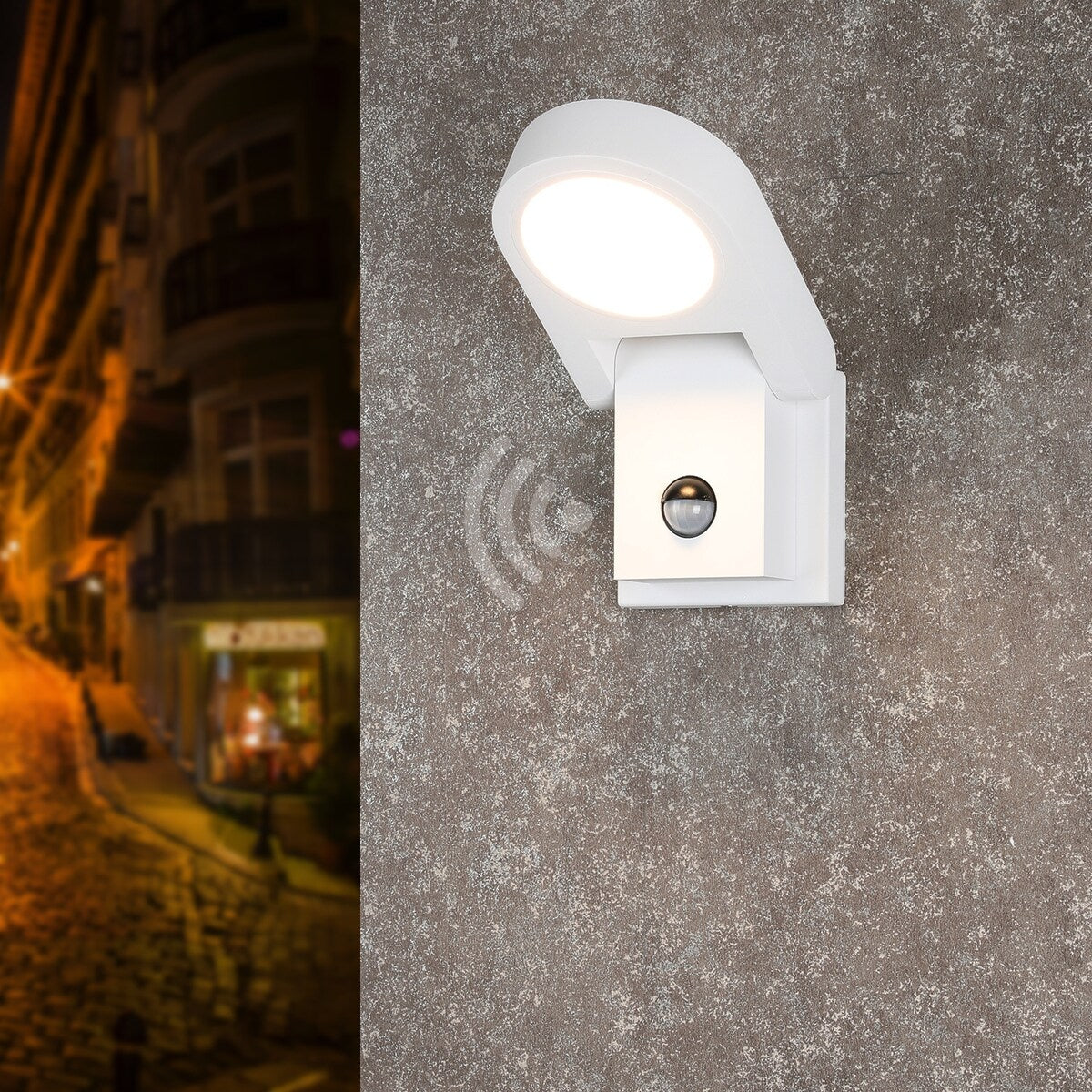 White Wall Light Outdoor PIR Sensor Integrated LED Wall Mount Lamp Round Wall Sconce Lighting with Motion Sensor