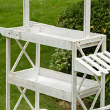 White Wood Decor Display Rack Mobile Food Cart with Wheels 3 Tier for Display, Wood Wagon with Shelves for Food and More